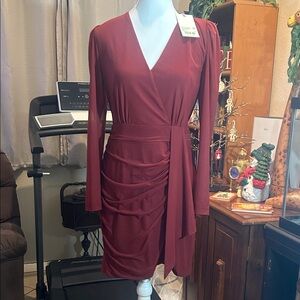 Alex Marie Deep Red (Wine) Long Sleeve Wrap Dress